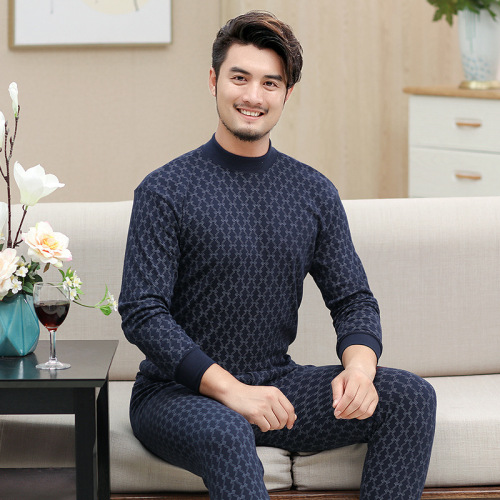 autumn clothes long johns middle-aged and elderly thin men‘s underwear set bottoming elderly sweater mid-high collar thermal underwear