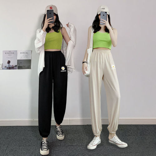 2020 autumn new daisy high waist pants women‘s thin elastic loose outer wear ankle-tied sweatpants sports casual pants