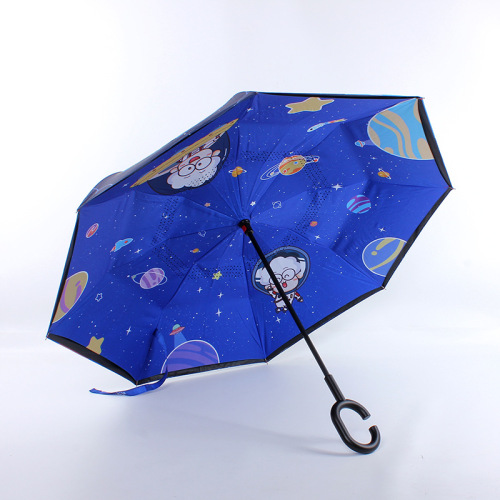 new digital cartoon car reverse umbrella standing c handle double-layer sunny umbrella foreign trade umbrella