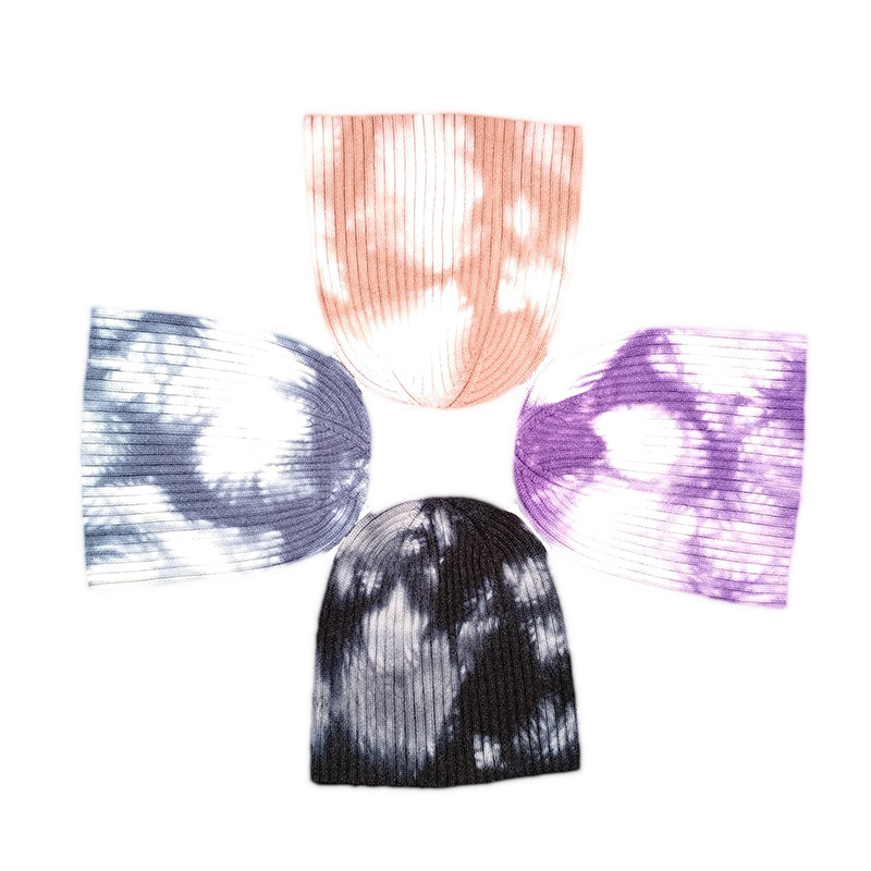 Tie-Dyed Knitted Woolen Cap Korean Style Girls' Hat Bucket Hat Men's Ins Skullcap Beanie H