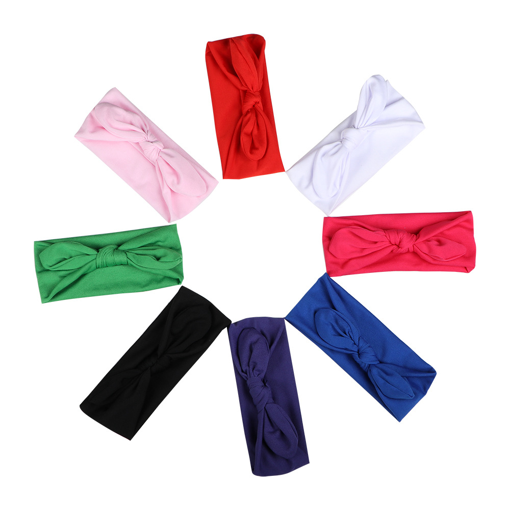 Cross-Border New Solid Color Bow Hair Band Headband Children Face Motion Knitting Rabbit Ears Headba