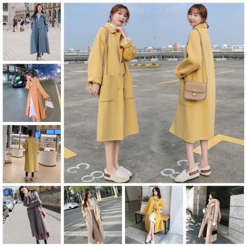 2020 Autumn and Winter Women‘s Clothing Fashion Plaids and Tweedst Girls‘ Mid-Length Stall Woolen Coat Leftover Stock Wholesale