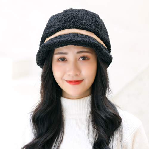 Hat Female Autumn and Winter New Knitted Wool Hat Solid Color All-Match Warm Flat Top Peaked Cap