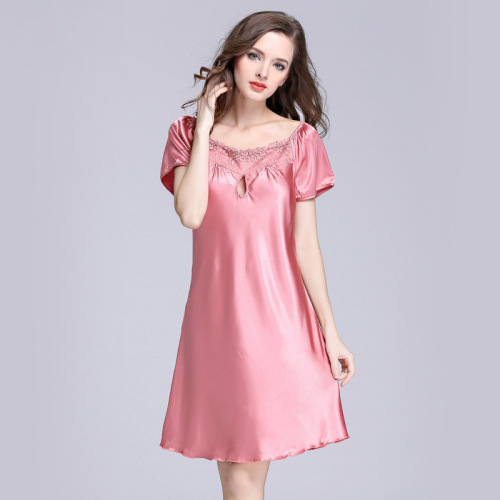 [Town Factory Baby] Silk Pajamas Women‘s Summer Silk Sexy Short Sleeve Nightdress Women‘s Summer Wholesale