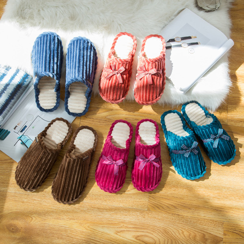winter korean style home non-slip wear-resistant floor slippers couple indoor cotton slippers corduroy cotton slippers factory direct sales