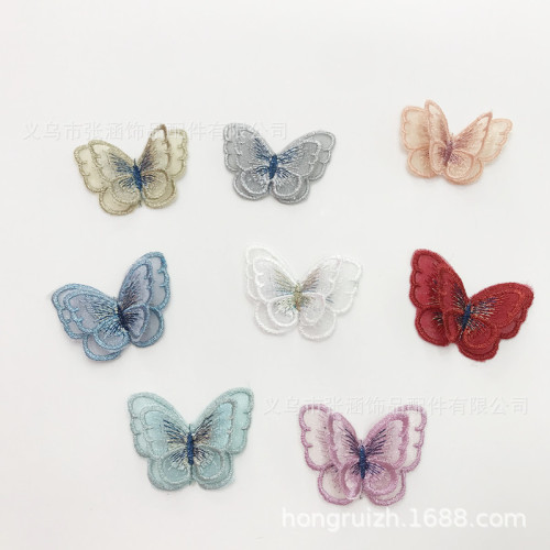high-grade color gradient double-layer three-dimensional embroidery butterfly hairpin patch accessories clothing cloth patch mori exquisite hair accessories