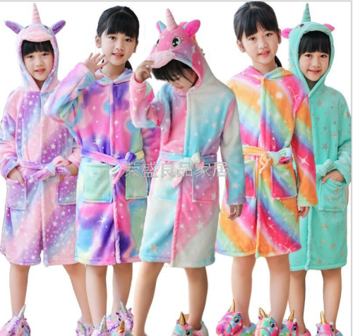 new starry sky tianma children‘s bathrobes flannel medium cartoon children‘s loungewear nightgown animal pajamas bathrobe