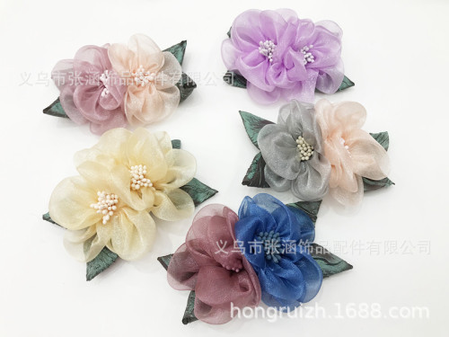 Japanese Style Barrettes Fabric Headdress Flowers Korean Elegant Yarn Silk Flower Korean Style Updo Accessories