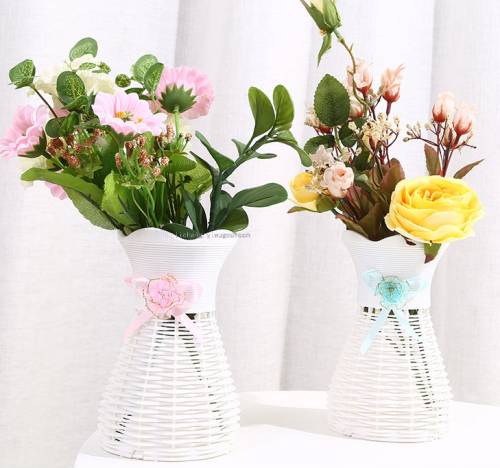 Plastic Vase Crafts Flower Device White Rattan-like Plastic Vase
