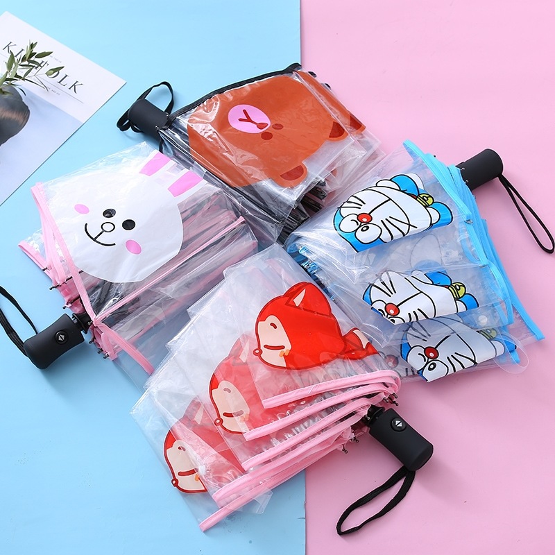 Automatic Children's Transparent Umbrella Folding Female Korean Fresh Student Goddess Cartoon C