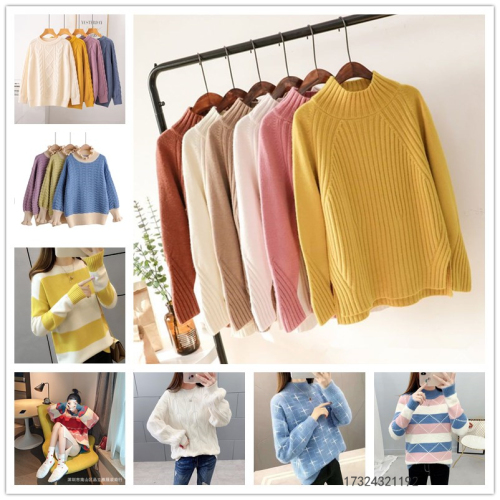 Autumn Winter Women‘s Wear Boutique Tail Goods Thick Sweater Stock Foreign Trade Girls Miscellaneous Knitted Pullover Sweater Stall Wholesale
