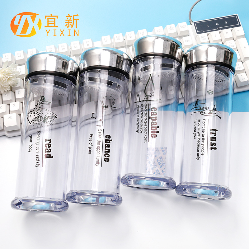 Yixin Summer New Simple Transparent Creative Printed Letter Cup Portable Plastic Cup with Filter Scr