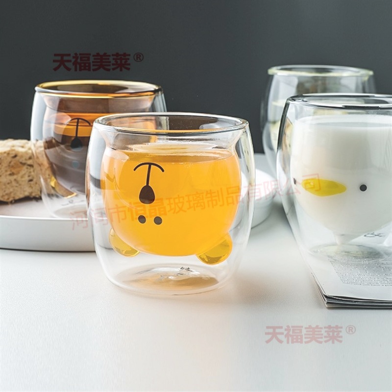 Double-Layer Heat-Resistant Glass Bear Cake Towel Cartoon Creative Coffee Cup Juice Milk Cup Househo