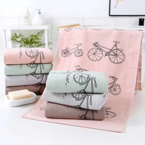 Bicycle Towel Pure Cotton Double-Sided Gauze Shower Bath Towel Soft Absorbent Printing One Side Gauze One Side Terry