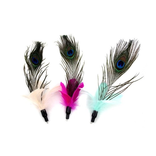 Replacement Head Funny Cat Stick Peacock Feather Bell Multi-Color Selection Cat Interactive Toy Factory Direct 
