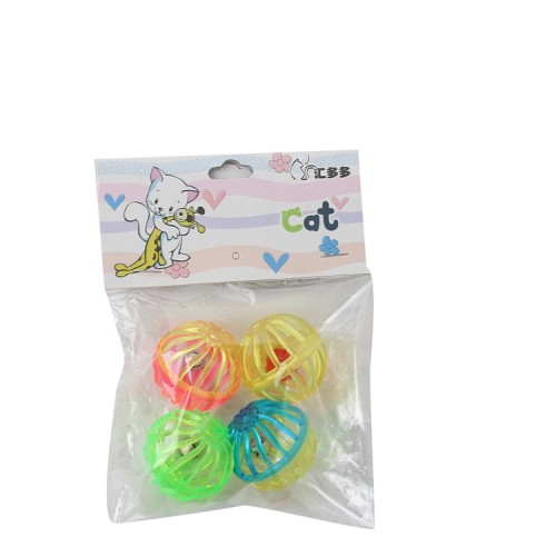 Plastic Bell Toy Ball 4-Piece Set with Packaging Cat Interaction 