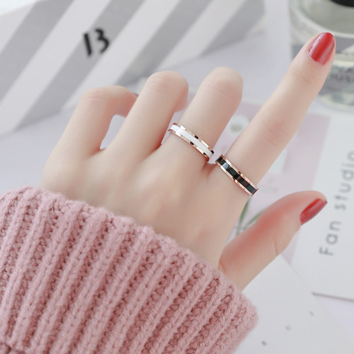 european and american black and white ceramic ring couple ring simple non-fading titanium steel tail ring jewelry