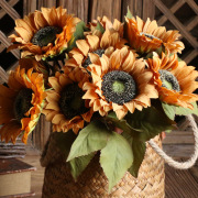 Artificial Sunflower Wholesale Artificial Flower Silk Flower Floor Taiyanghua Bundled Flower Home Decoration 5 Sunflowers