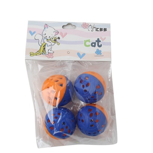 Hollow Plastic Bell 4-Piece Set with Packaging Cat Toy Cat Teaser Toy Ball Interactive Factory Direct Sales
