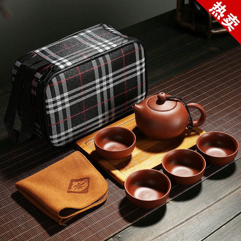 Raw Ore Purple Sand Handmade Travel Tea Set Outdoor Car Port...