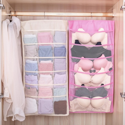 Wardrobe Non-Woven Storage Hanging Bag Wall-Mounted Hanging Underwear Underpants Storage Hanging Bag Socks Small Cloth Bag Double-Sided
