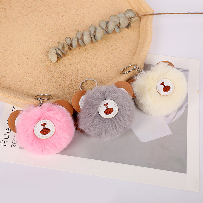 New Bear Fur Ball Keychain Pendant Imitation Rabbit Fur Plush Teddy Bear Schoolbag Pendant Cute Doll