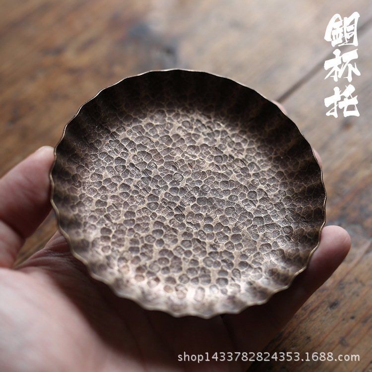 Hammer Bronze Tea Cup Mat Tea Cup Tea Bowl Fine Copper Heat Insulation Cup Tray Tea Set Tea Ceremony