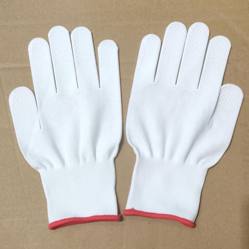 foreign trade cross-border nylon 13-pin double-sided finger point plastic gloves finger anti-slip anti-slip dispensing labor protection gardening