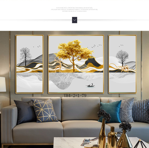 Nordic Style Light Luxury Sofa Background Wall Three-Piece Painting Modern Minimalist Pink Abstract Artistic Living Room Wall Decorative Painting