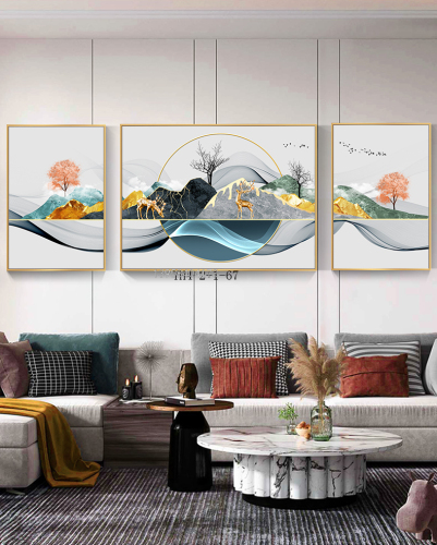 Nordic Wall Painting Living Room Decorative Painting Sofa Background Wall Triple Painting Modern Minimalist Hanging Painting Crystal Porcelain Painting Light Luxury Mural