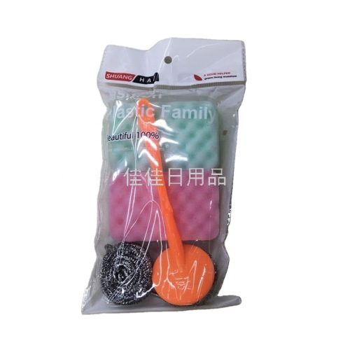 6153 kitchen cleaning set sponge stainless steel cleaning ball plastic handle five-in-one