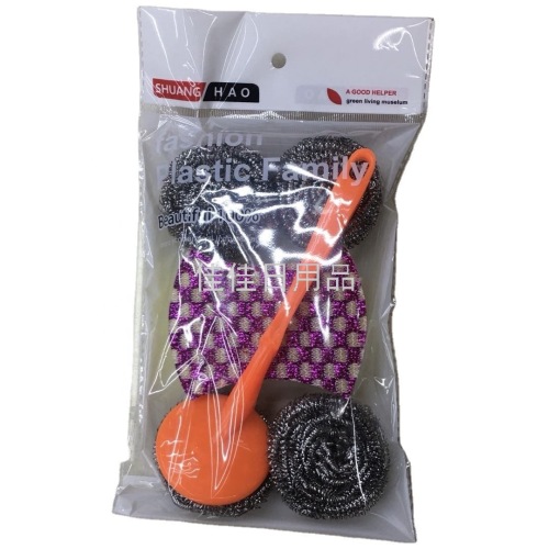6169 Kitchen Cleaning Set Sponge Stainless Steel Cleaning Ball Plastic Handle Six-in-One