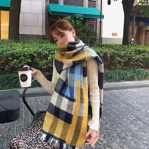Scarf Female Acrylic Geometric Color Matching Plaid Shawl Cold-Proof Neck Protection Warm Scarf Student Female 