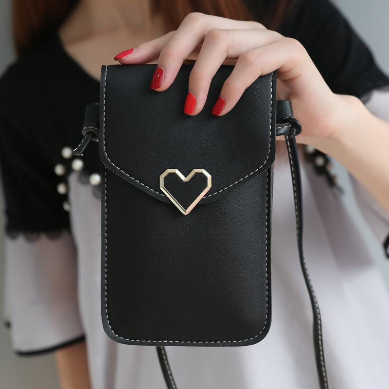 Women's Heart-Shaped Decorative Transparent Touch Screen Simple Retro Phone Bag 2020 New Style 