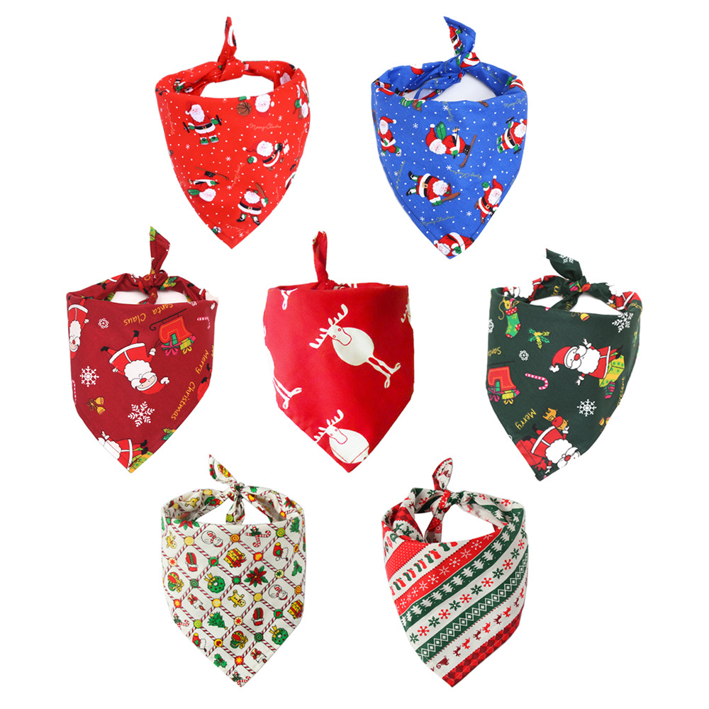 Cross-Border Amazon Christmas Pet's Saliva Towel Cotton Triangular Binder Dog Scarf Cat Scarf O