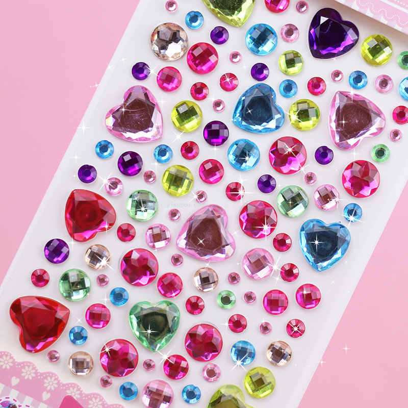 立体爱心钻石手机壳装饰贴画手工素材贴纸儿童女孩装扮水晶宝石贴_旺