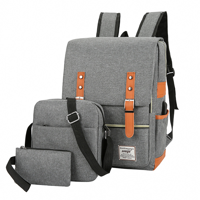 USB Three-Piece Computer Backpack Oxford Woven Schoolbag Men's and Women's Multi-Functiona