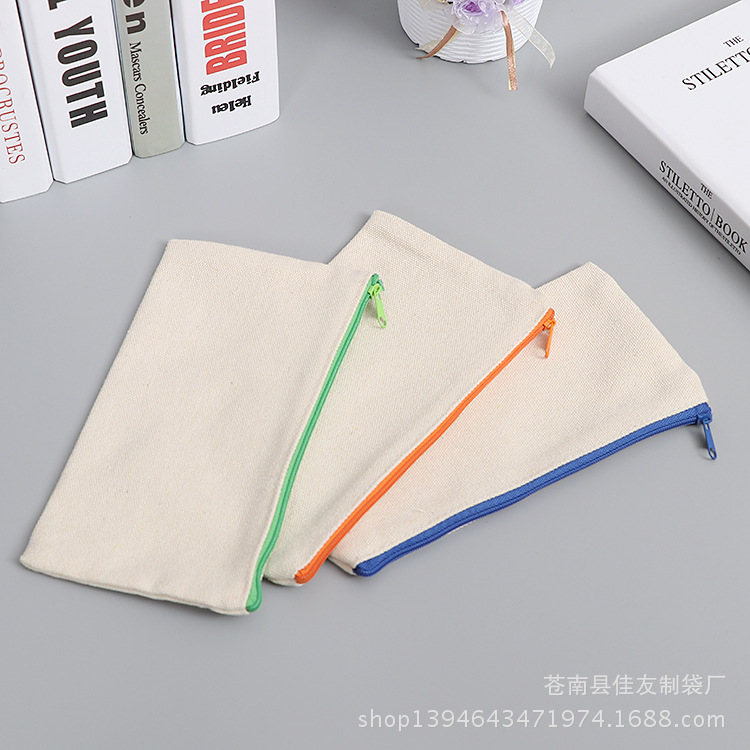 Factory Wholesale Blank Painting Zipper Canvas Pencil Case Stationery Storage Canvas Bag Student Pen