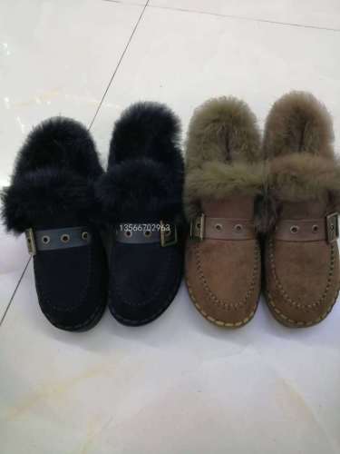 in Stock， Fleece-Lined Warm Snow Fluffy Shoes Women‘s Non-Slip Flat Cotton Shoes Winter All-Matching Student Beanie Shoes