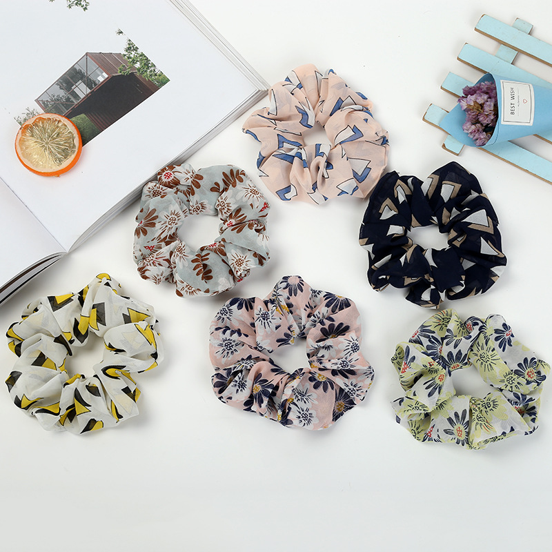 Korean Style Printed Fabric Large Intestine Ring Handmade Ha...