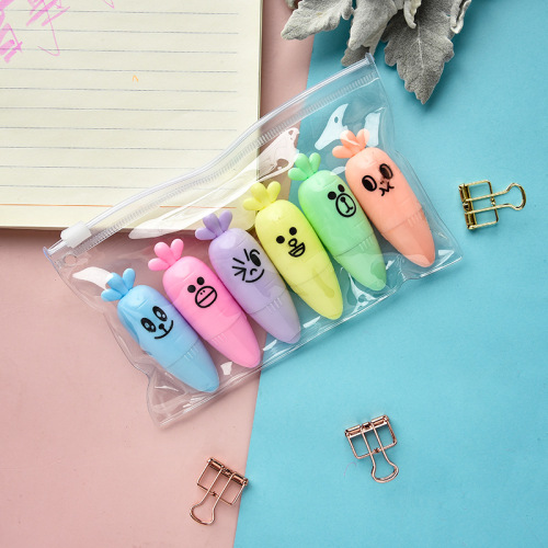 multi-color radish shape highlighter bag student fresh stroke key marking pen student supplies watercolor marker pen