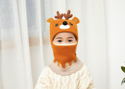 Children‘s Hat Autumn and Winter Boys and Girls plus Velvet Warm Wool Face Care Cartoon One-Piece Hat Baby Pullover Earmuffs Hat