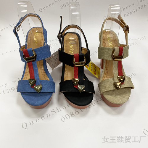 Spot Korean Style High Heel Women‘s Sandals Color Matching Strap Face Ultra Light Pu Bottom High Heel Platform Sandals Stock Sandal
