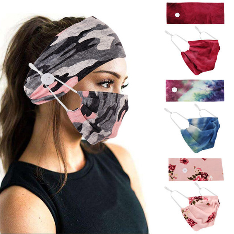 Amazon Tie-Dye Cotton Button Hair Band Printed European and American Hair Band Mask Scarf Ornament Y