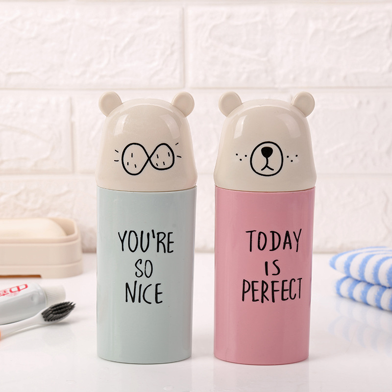 Portable Cartoon Gargle Cup Travel Toothbrush Toothpaste Storage Cup Bear Tooth Set Box Factory Whol