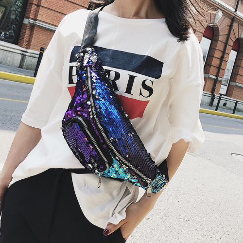 2018 spring new fashion all-match sequin waist bag coin purse foreign trade women‘s bag wholesale customized