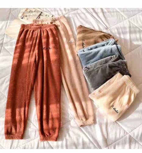 trending Cute Girl Warm Pants Autumn and Winter Coral Fleece Lazy Leisure Warm-Keeping Pants Home Sports Pants Factory Direct Sales 