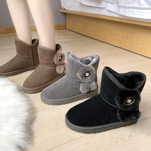 Foreign Trade New Winter Warm Cotton Shoes Soft Bottom Waterproof Medium Tube Large Cotton Shoes Real Wool Mouth Handmade Snow Boots Women‘s Winter