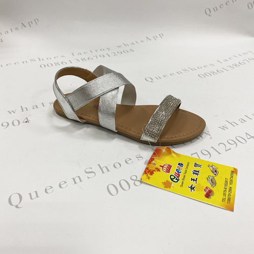 Summer Girls‘ Sandals Elastic cross Strap Surface Rhinestone Decoration Soft Flat Sandals for Girls Spot Stock 