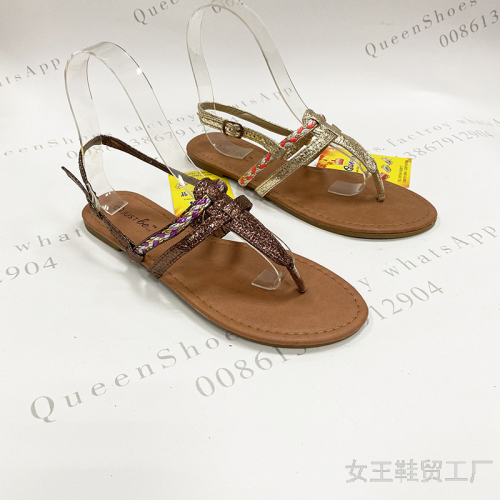 summer flat sandals hand-woven flip-flops women‘s sandals flat spot sandals color matching women‘s cool foreign trade